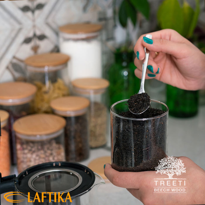 ویژگی بانکه ادویه شیشه ای با درب چوبی